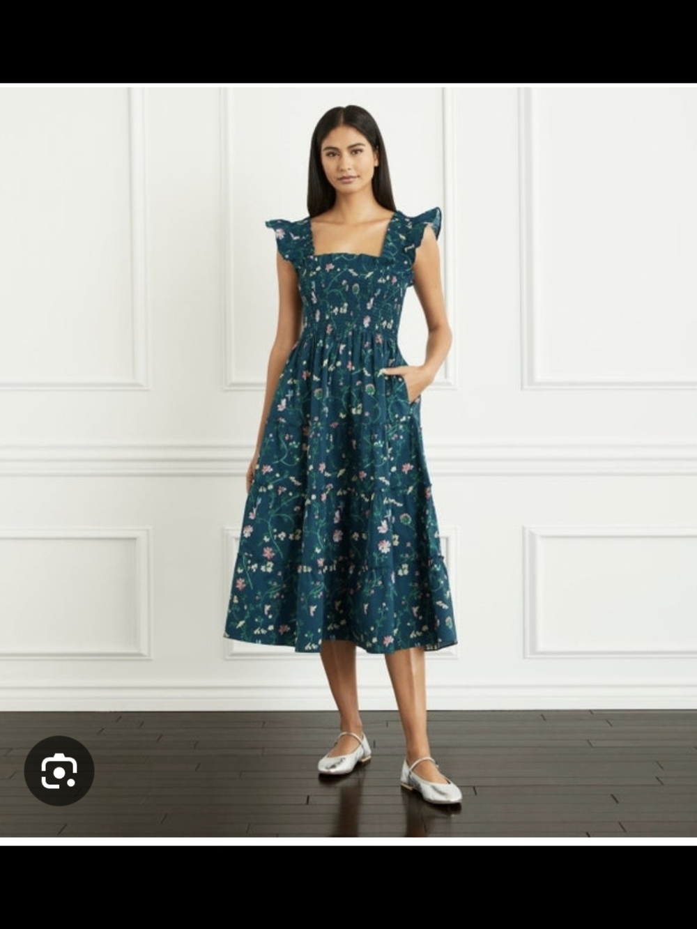 Hill House Teal Floral Square-Neck Midi Dress